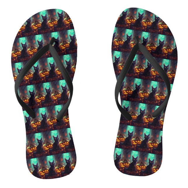 Halloween Tuxedo Katze mit Pumpkins Beängstigend Flip Flops (Fußbett)
