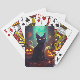 Halloween Tuxedo Katze mit Pumpkins Beängstigend Spielkarten