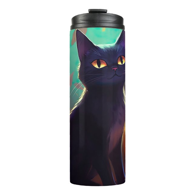 Halloween Tuxedo Katze mit Pumpkins Beängstigend Thermosbecher (Vorderseite)