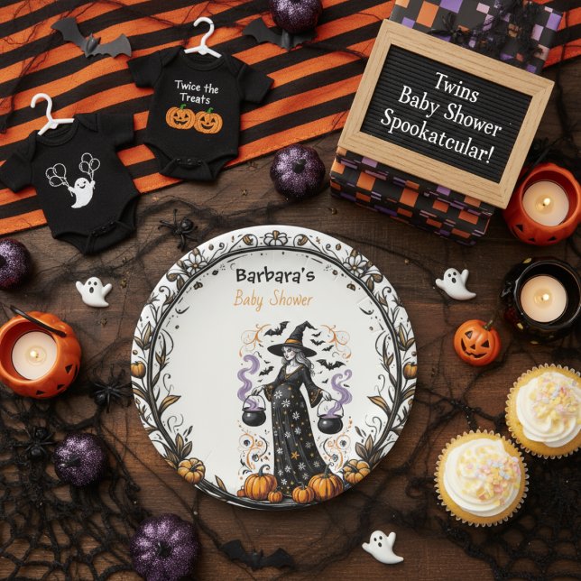 Halloween Twins Baby Shower Plate - Schwangere Hex Pappteller (Von Creator hochgeladen)