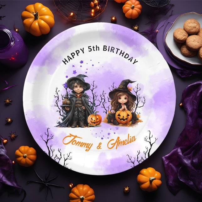 Halloween Twins Paper Teller (Halloween Birthday Twins Paper Plates)