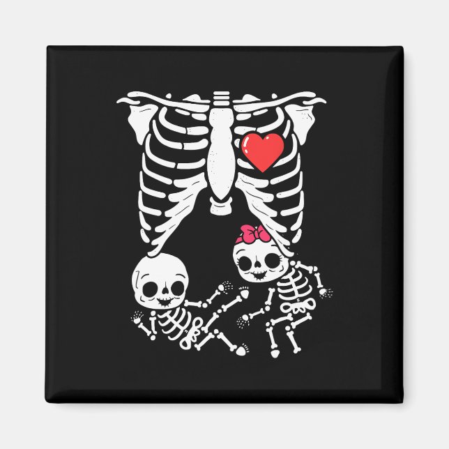 Halloween Twins Pregnancy Ankündigung Funny Skele Magnet (Vorne)