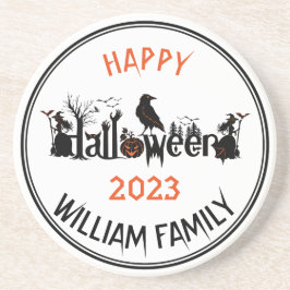 Halloween-Typografie-Konzept für Schwarz und Orang Getränkeuntersetzer