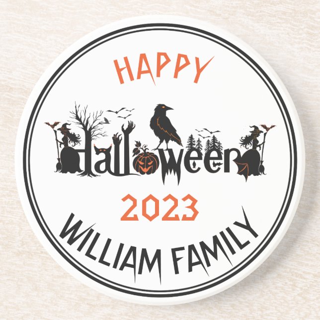 Halloween-Typografie-Konzept für Schwarz und Orang Getränkeuntersetzer (Vorne)