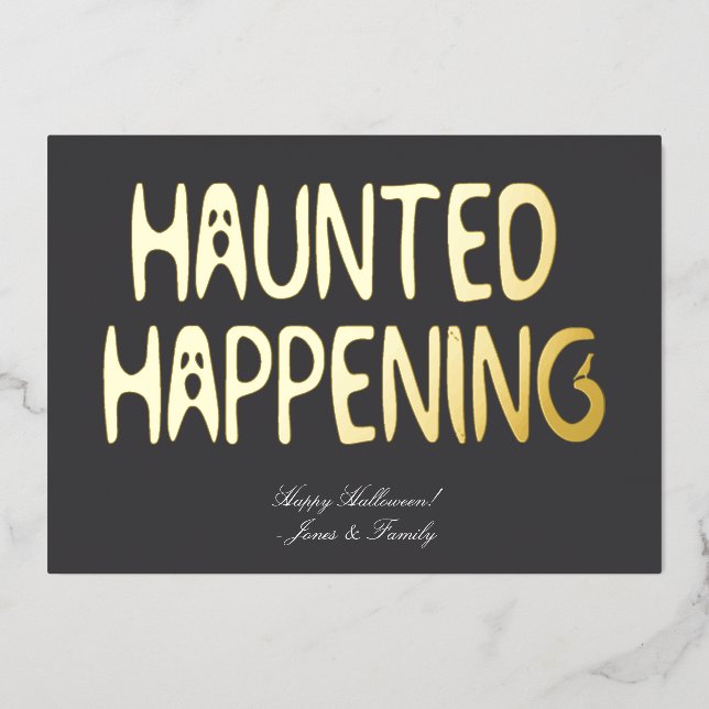 Halloween-Typografie "Spuk Ereignis" Folieneinladung (Vorderseite)