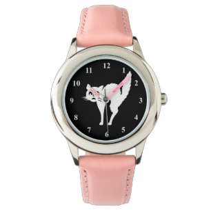 Halloween-Uhr für Mädchen   Erschrockenes Katzende Armbanduhr