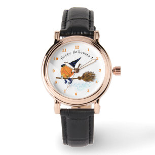 Halloween-Uhr Hexe Kürbis Fliegender Besen Armbanduhr