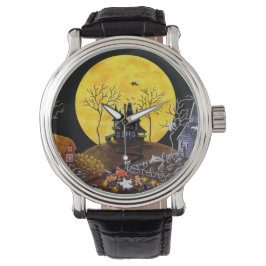 Halloween, Uhren, Geister, Friedhof, Katzen, Hexe Armbanduhr