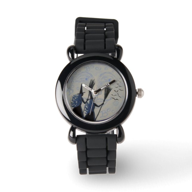 Halloween, Uhren, Hexen, Besen, Glitzer, Mode Armbanduhr (Vorderseite)