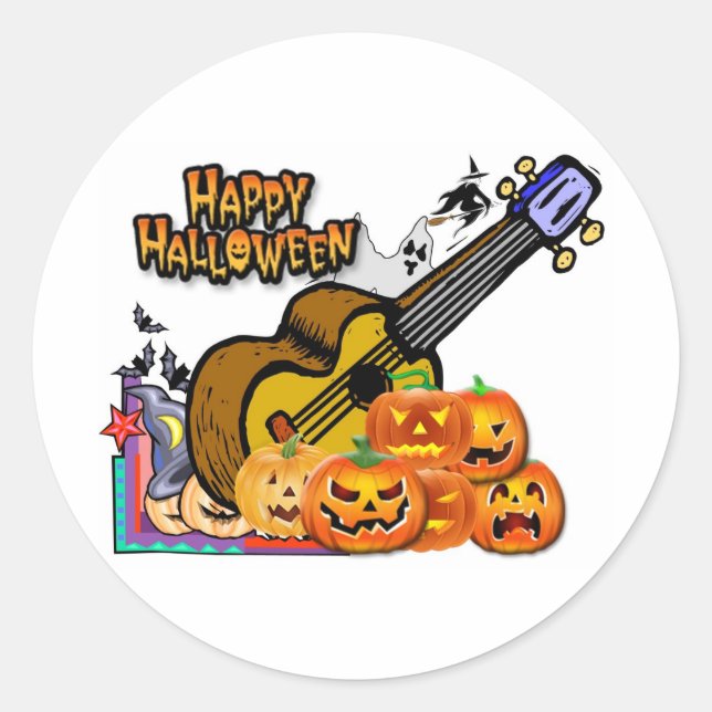 Halloween Ukulele Runder Aufkleber (Vorderseite)