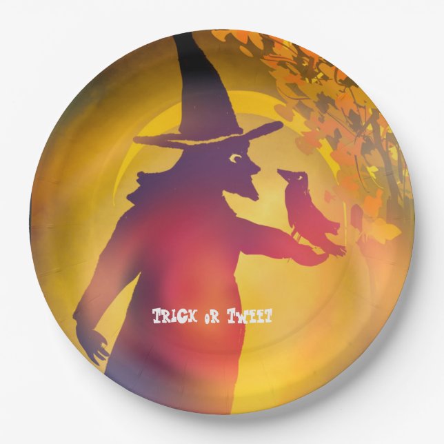 Halloween und Black Bird Trick oder Tweet Pappteller (Vorderseite)