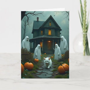 Halloween und das weiße Kätzchen Karte