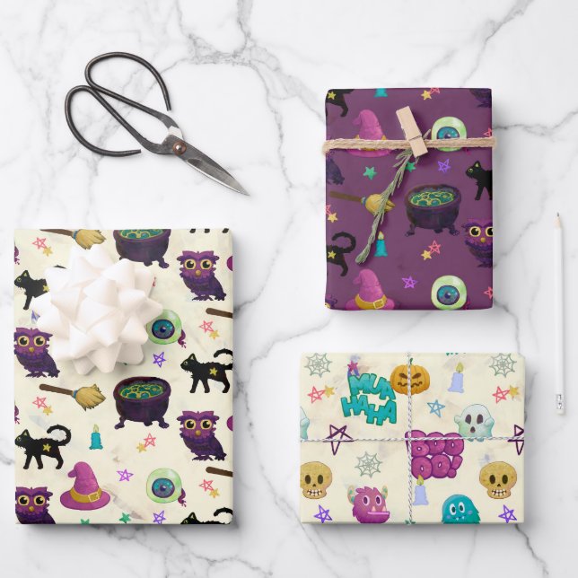 HALLOWEEN UND FALL-KREEPY-PATTER GESCHENKPAPIER SET (Vorderseite)