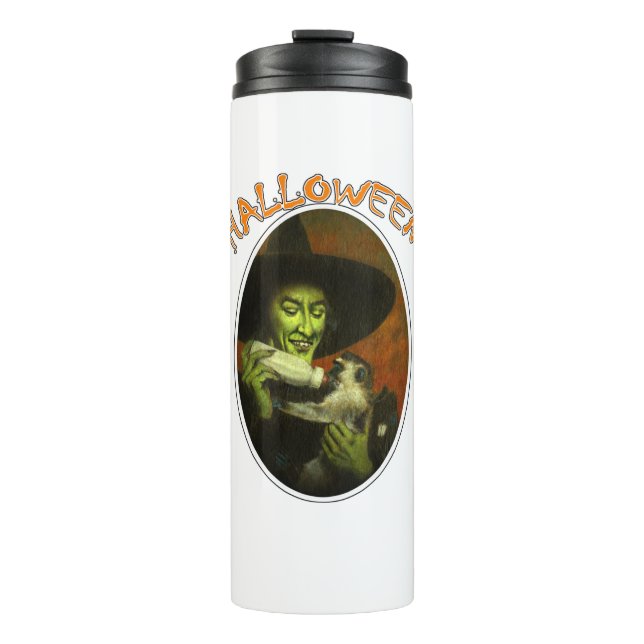 Halloween und fliegender Affe Thermosbecher (Vorderseite)