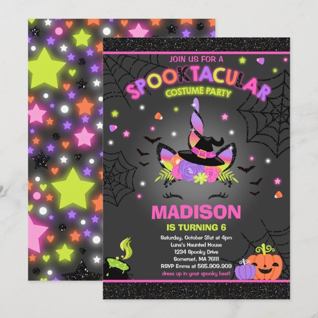 Halloween Unicorn Anniversaire Invitation Hallowee (Devant / Derrière)