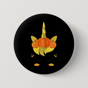 Halloween Unicorn Face Erntedank Pumpkins Girls Button