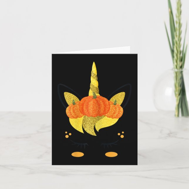 Halloween Unicorn Face Erntedank Pumpkins Girls Karte (Vorderseite)