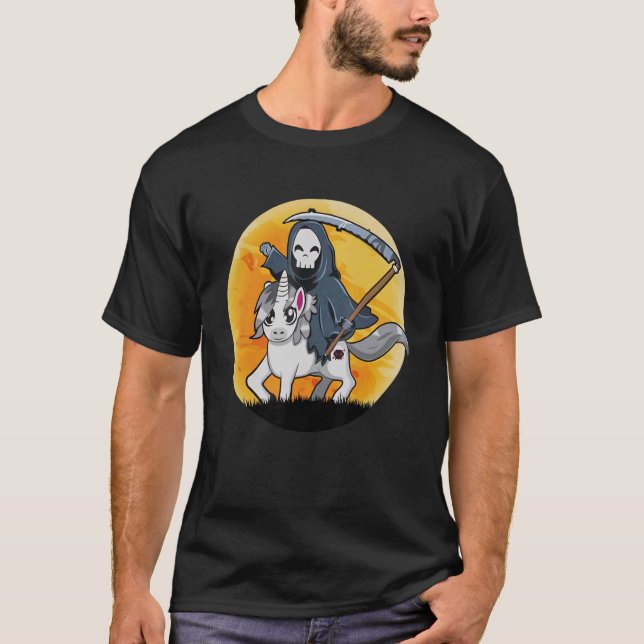 Halloween Unicorn Ghost Beängstigend Skelett T-Shirt (Vorderseite)