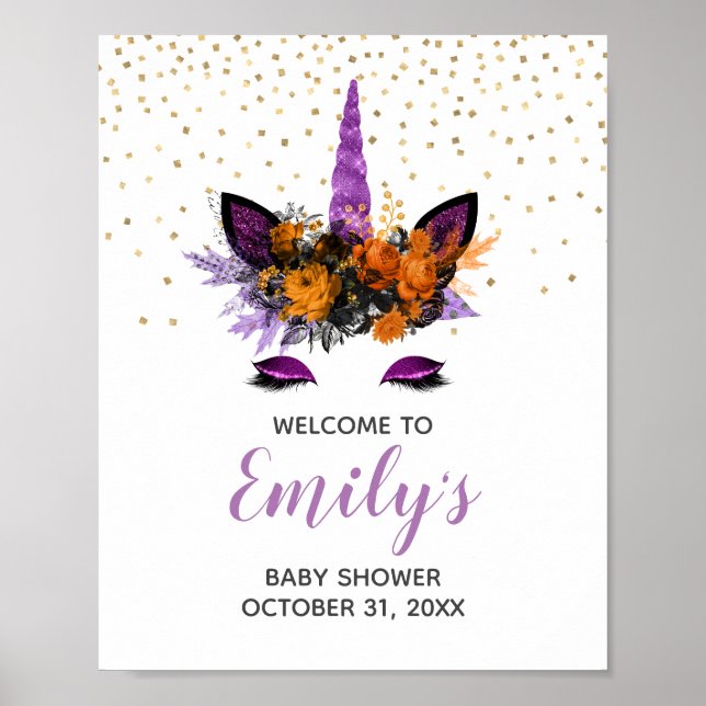 Halloween Unicorn Kinderdusche Lila Begrüßungszeic Poster (Vorne)
