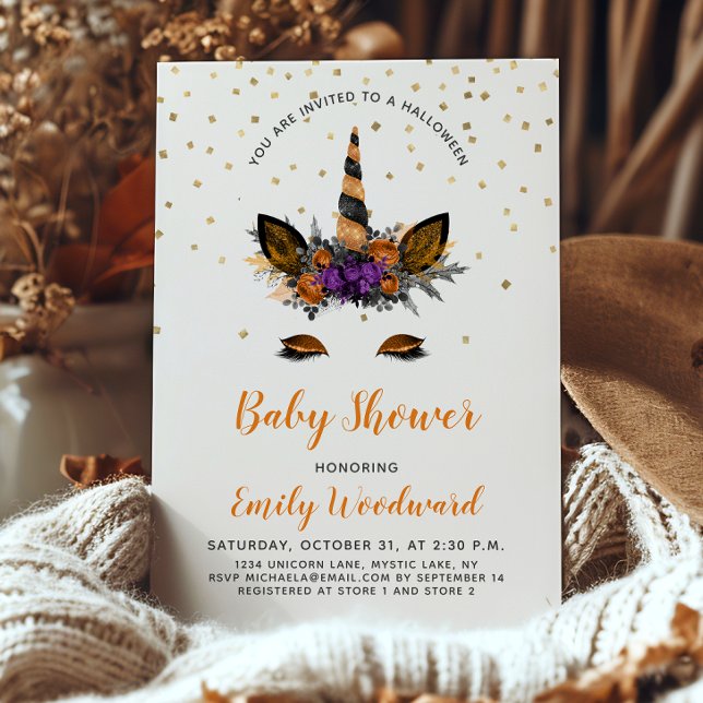 Halloween Unicorn Orange Black Baby Shower Einladung (Von Creator hochgeladen)