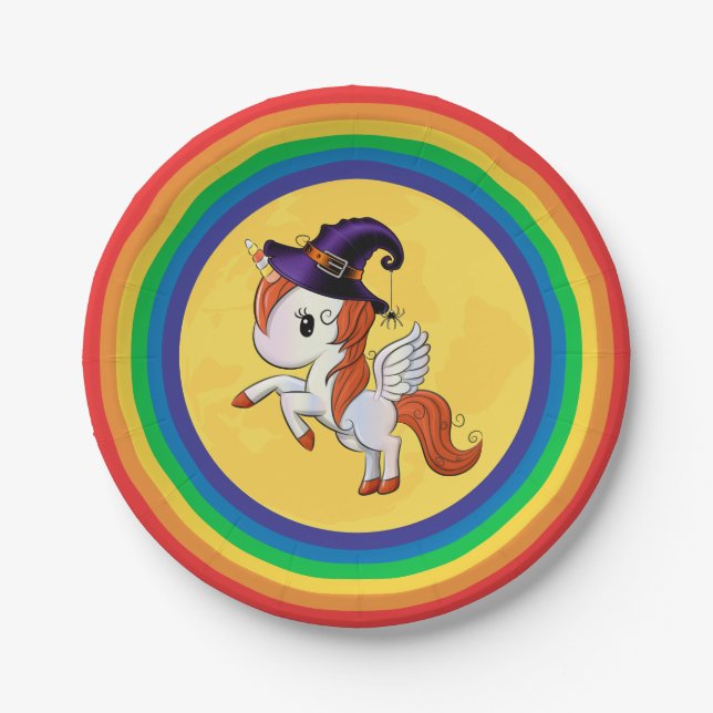 Halloween Unicorn Pegasus Hexe Pappteller (Vorderseite)