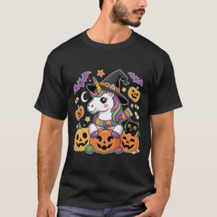 Halloween Unicorn Pumpkin Kat Kinder Niedliches Ko T-Shirt