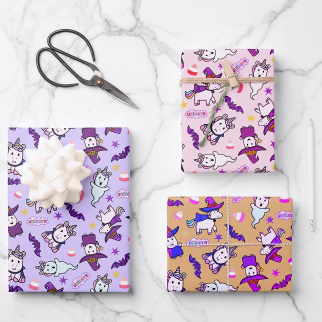 Halloween Unicorns Geschenkpapier Set (Vorderseite)