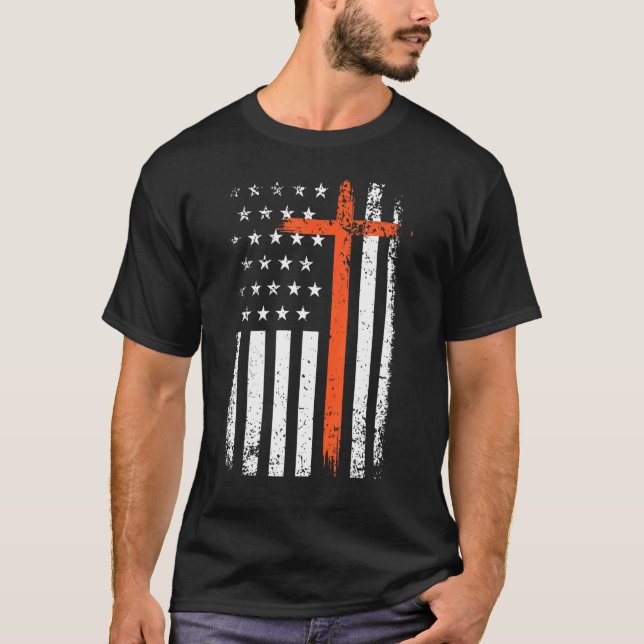 Halloween US-amerikanische Flagge Cooles Christlic T-Shirt (Vorderseite)
