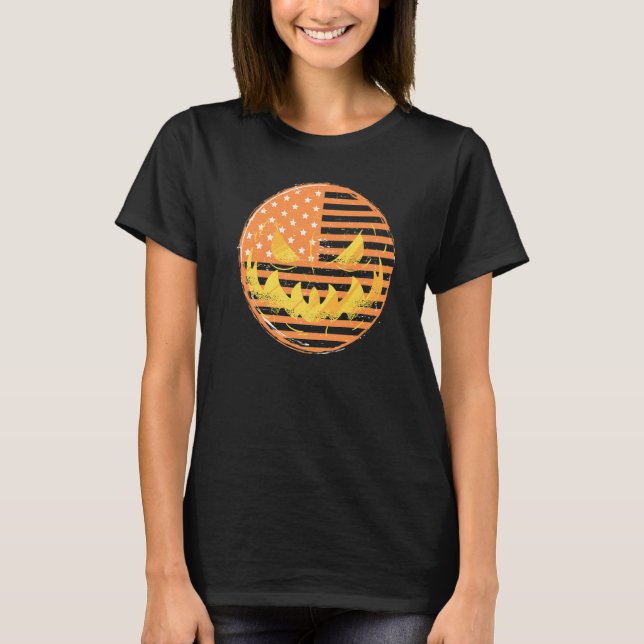 Halloween USA American Flag Kürbislaterne Pumpkin T-Shirt (Vorderseite)