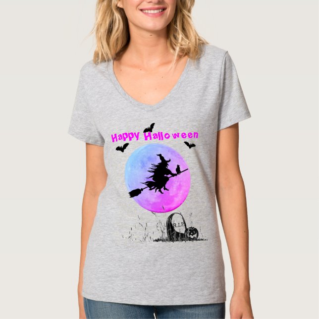 Halloween V-Neck White Steel T-Shirt (Vorderseite)