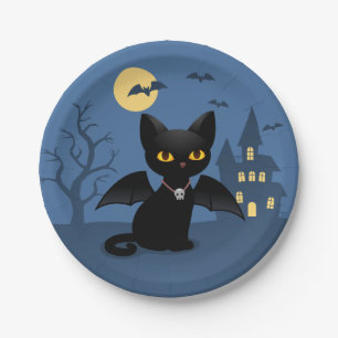 Halloween Vampir schwarze Katze mit Flügeln Papier Pappteller
