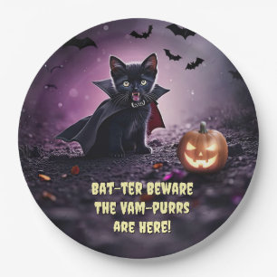 Halloween Vampire Black Kitten Cats Pappteller