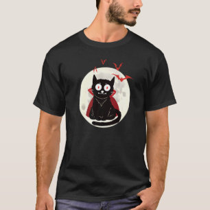 Halloween Vampire Cat Full Moon Bats Halloween Ani T-Shirt