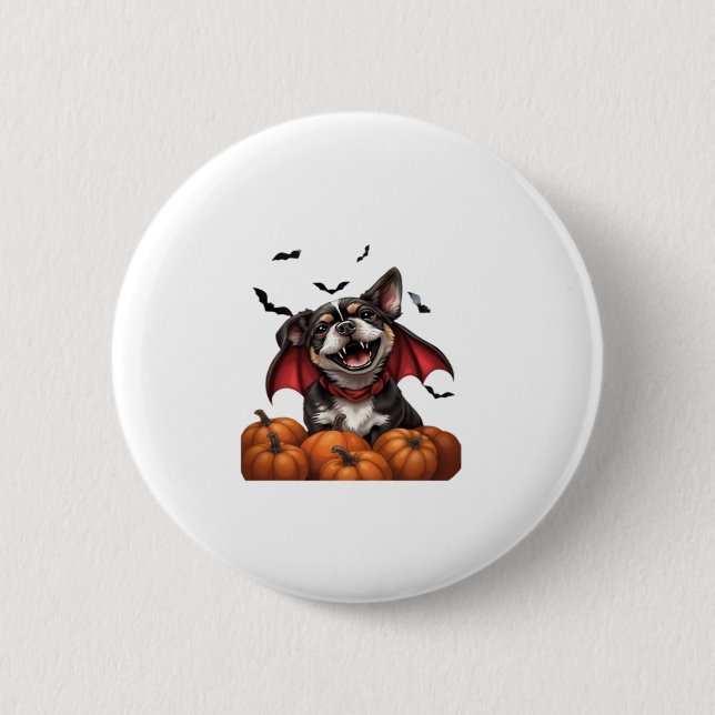 Halloween Vampire Dog with Pumpkins Classic T-Shir Button (Vorderseite)