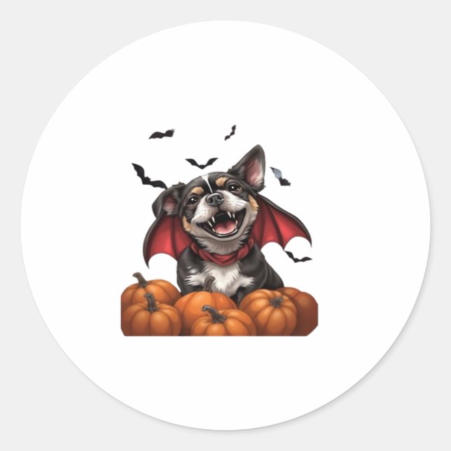 Halloween Vampire Dog with Pumpkins Classic T-Shir Runder Aufkleber (Vorderseite)