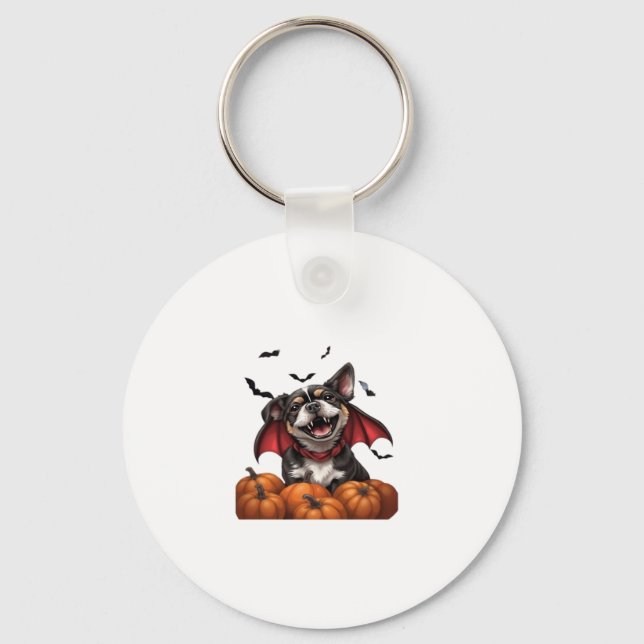 Halloween Vampire Dog with Pumpkins Classic T-Shir Schlüsselanhänger (Vorderseite)