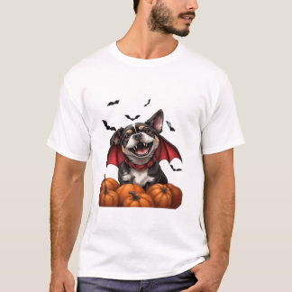 Halloween Vampire Dog with Pumpkins Classic T-Shir T-Shirt