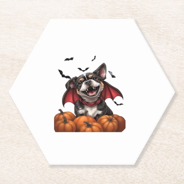 Halloween Vampire Dog with Pumpkins Classic T-Shir Untersetzer (Vorderseite)