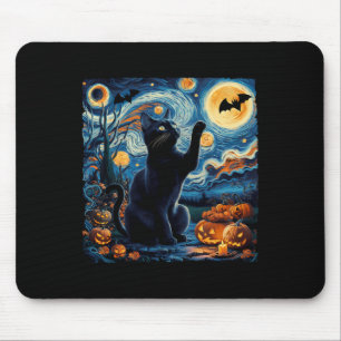 Halloween Van Gogh' Starry Night Black Cat Pumpkin Mousepad
