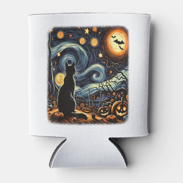 Halloween Van Gogh Starry Night Black Cat Pumpkins Dosenkühler (Vorderseite)