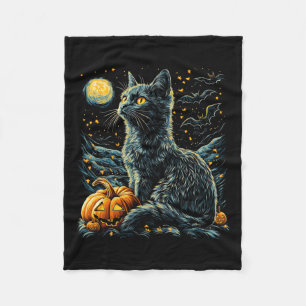 Halloween Van Gogh Starry Night Black Cat Pumpkins Fleecedecke