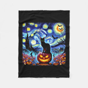 Halloween Van Gogh Starry Night Black Cat Pumpkins Fleecedecke