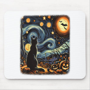 Halloween Van Gogh Starry Night Black Cat Pumpkins Mousepad
