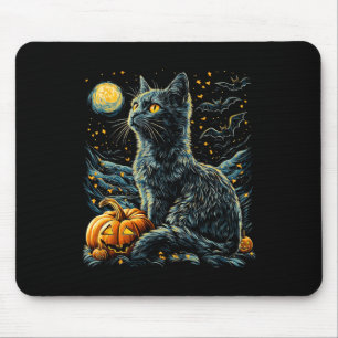 Halloween Van Gogh Starry Night Black Cat Pumpkins Mousepad