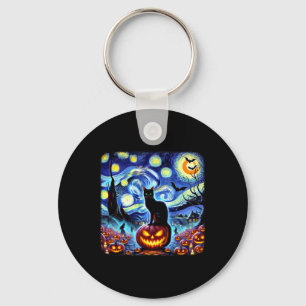 Halloween Van Gogh Starry Night Black Cat Pumpkins Schlüsselanhänger