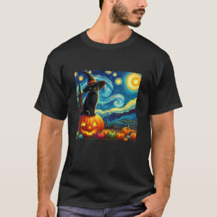 Halloween Van Gogh Sternennacht Schwarze Katze Hex T-Shirt