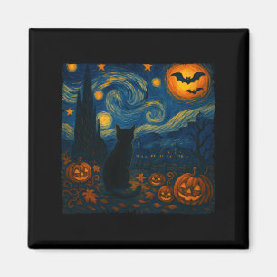 Halloween Van Gogh Sternennacht schwarze Katze Kür Magnet