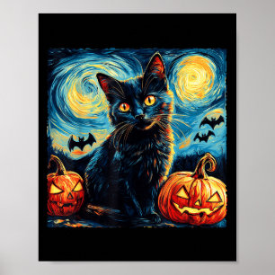 Halloween Van Gogh Sternennacht schwarze Katze Kür Poster