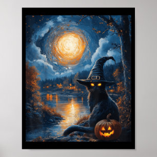 Halloween Van Gogh Sternennacht Schwarze Katze Kür Poster