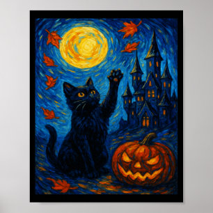 Halloween Van Gogh Sternennacht schwarze Katze Kür Poster